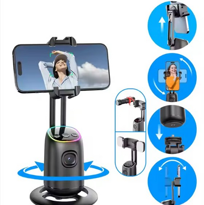 Smart Auto Tracking Phone Holder – 360° AI Face Tracking Tripod with RGB Light
