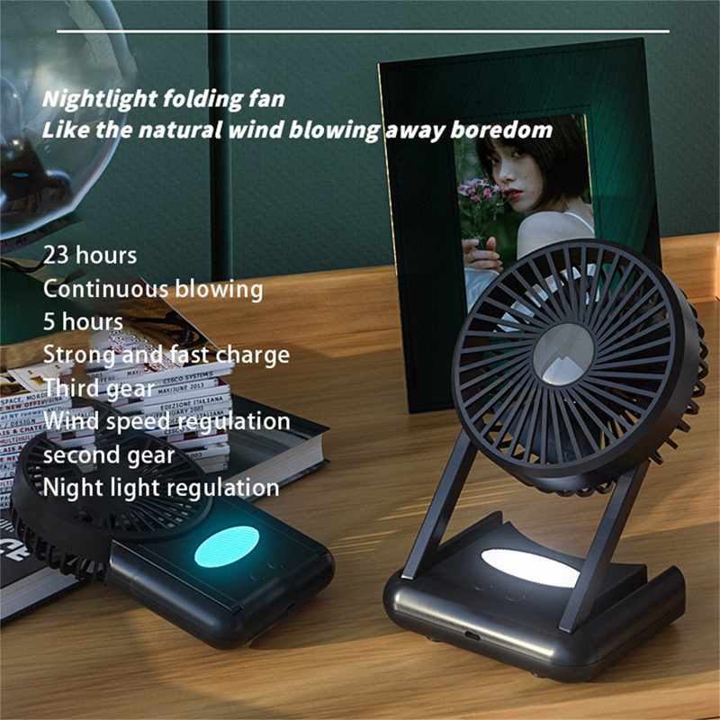Portable Rechargeable Mini Fan – 3-Speed Cooling Fan with Night Light (4000mAh)