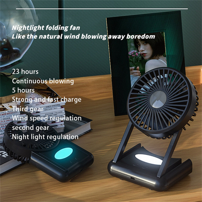 Portable Rechargeable Mini Fan – 3-Speed Cooling Fan with Night Light (4000mAh)